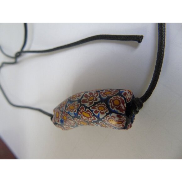 Vintage 1960's Venetian Glass Bead Necklace African Trade Bead On Leather Strand - Picture 6 of 10